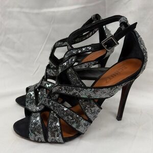 Schultz Women's Fallon Gunmetal Shimmering Sequin Strappy Stilleto Sandals Sz 9B